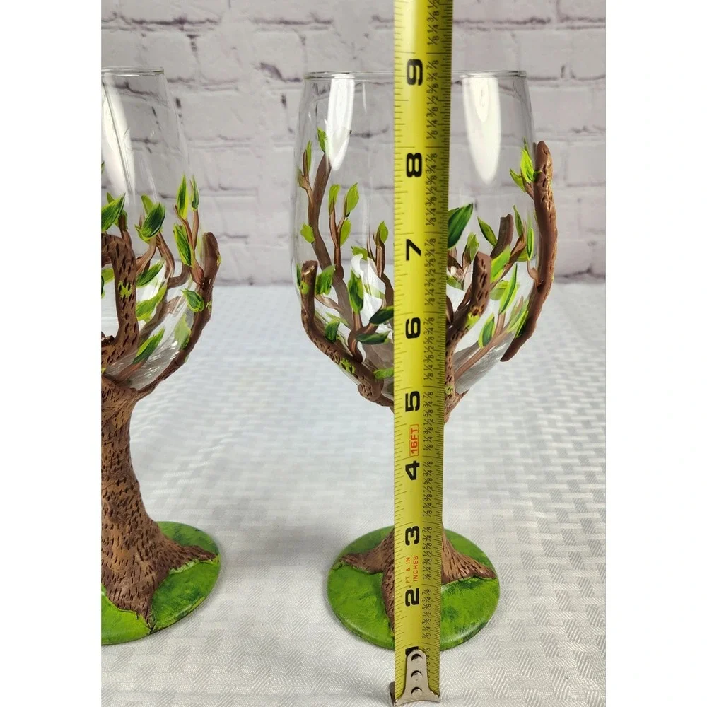 Unique Nature's Goddess Tree Of Life 3D Clay & Hand Painted Wine Glass Stemware